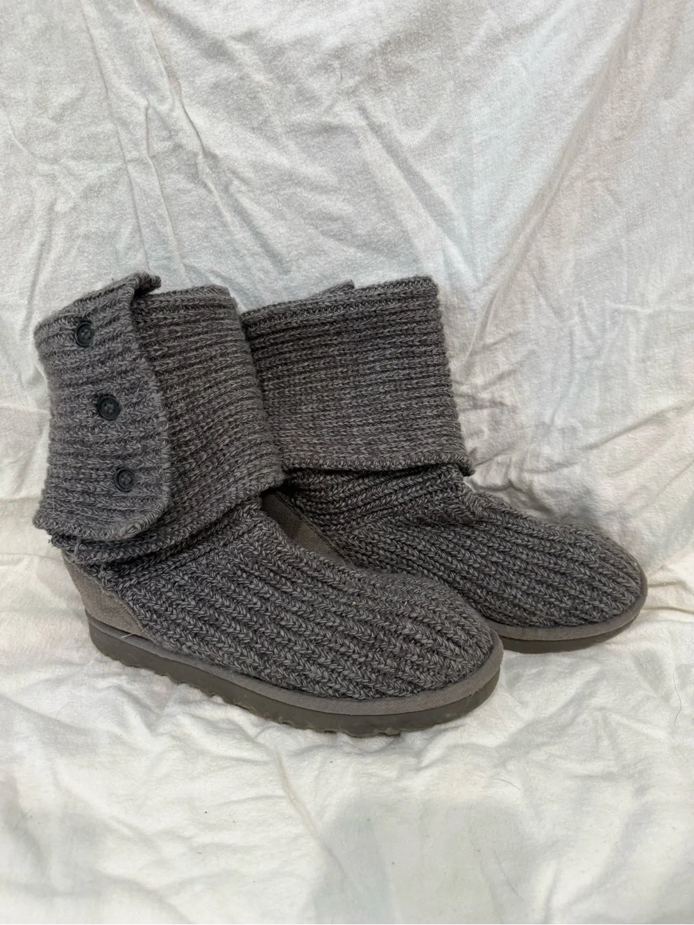 UGG Charcoal Knit Fold-Over Cuff Boots